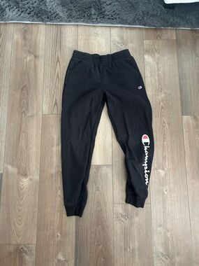 Champion Black Jogger Sweatpants with White & Red Logo